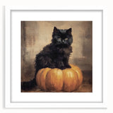 Spooky Wall Art - Black Cat & Pumpkin Vintage Halloween Print