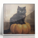 Spooky Wall Art - Black Cat & Pumpkin Vintage Halloween Print