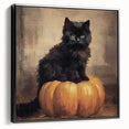 Spooky Wall Art - Black Cat & Pumpkin Vintage Halloween Print