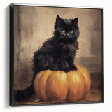 Spooky Wall Art - Black Cat & Pumpkin Vintage Halloween Print