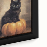 Spooky Wall Art - Black Cat & Pumpkin Vintage Halloween Print