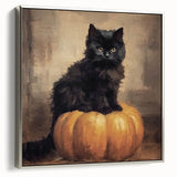 Spooky Wall Art - Black Cat & Pumpkin Vintage Halloween Print