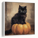 Spooky Wall Art - Black Cat & Pumpkin Vintage Halloween Print