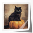 Spooky Wall Art - Black Cat & Pumpkin Vintage Halloween Print