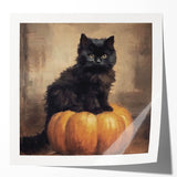 Spooky Wall Art - Black Cat & Pumpkin Vintage Halloween Print
