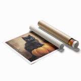 Spooky Wall Art - Black Cat & Pumpkin Vintage Halloween Print