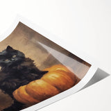 Spooky Wall Art - Black Cat & Pumpkin Vintage Halloween Print