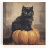 Spooky Wall Art - Black Cat & Pumpkin Vintage Halloween Print