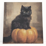 Spooky Wall Art - Black Cat & Pumpkin Vintage Halloween Print