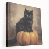 Spooky Wall Art - Black Cat & Pumpkin Vintage Halloween Print