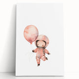 Girls Bedroom Art - Space Explorer with Balloon Kids Room Decor