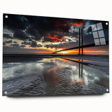 Acrylic glass landscape bridge design showcasing intricate details and vibrant colors, viewed from the side with visible attachment pins, ideal for modern decor.