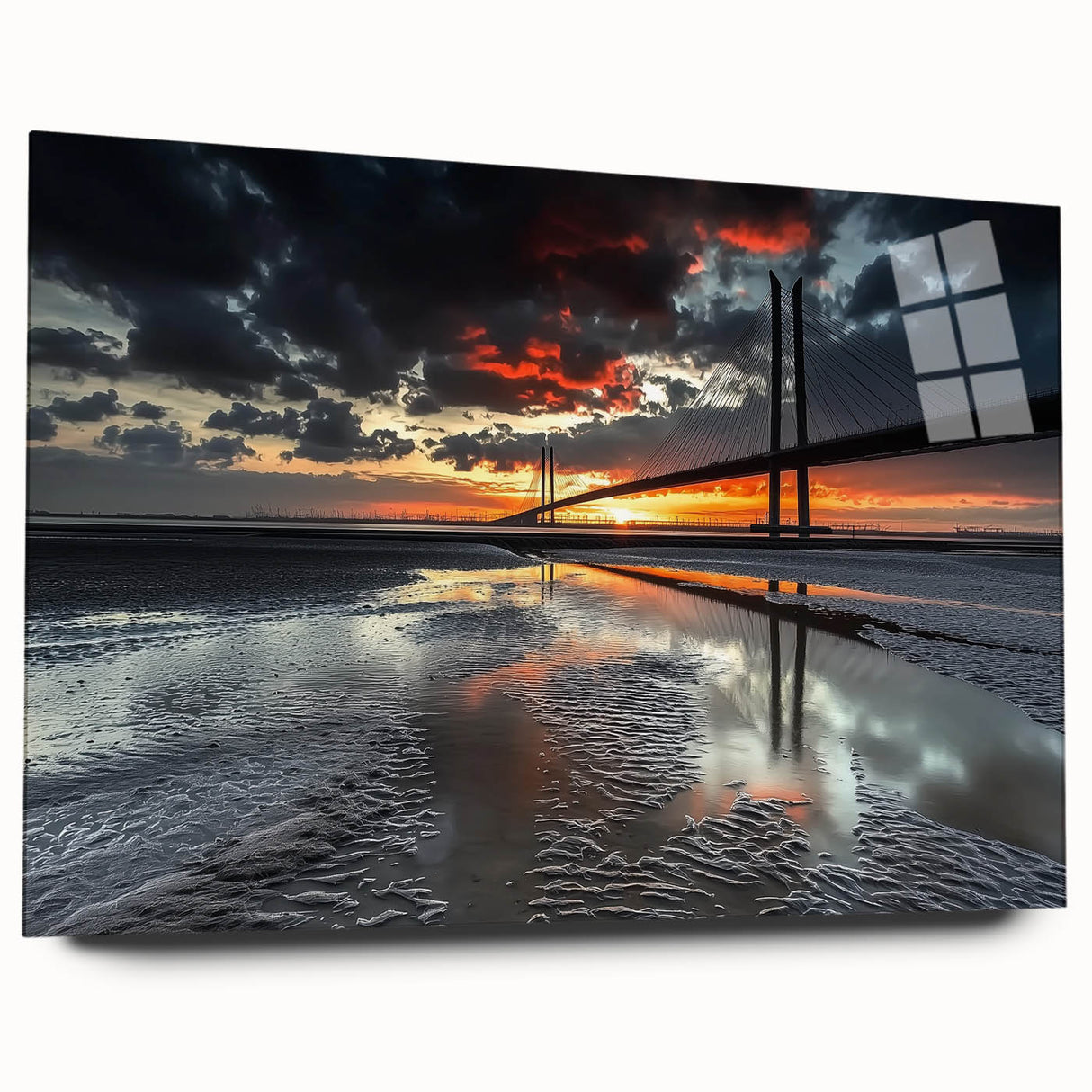 Landscape bridge model crafted from acrylic glass, showcasing intricate details and a sleek side view. Ideal for modern decor, this piece emphasizes clarity and elegance.