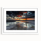 Landscape bridge frame in white with a mat, showcasing a contemporary design perfect for modern decor. Ideal for art enthusiasts looking to enhance their space.