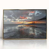 Framed acrylic artwork depicting a serene landscape bridge in gold tones, showcasing intricate details and vibrant colors, ideal for home decor enhancement.