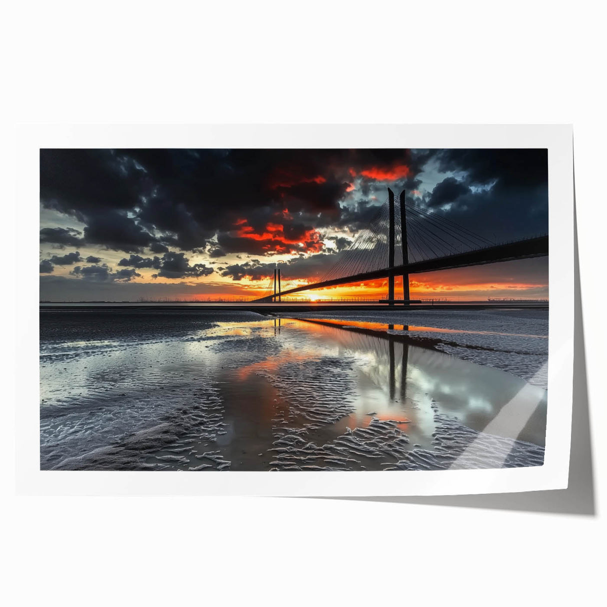 Rolled print of a stunning landscape bridge design, showcasing vibrant colors and intricate details, securely packaged in a protective cardboard tube for easy transport.