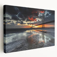 Side view of a stretched canvas artwork depicting a serene landscape with a bridge, showcasing vibrant colors and intricate details, perfect for home decor.