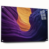 Acrylic glass artwork depicting a stunning landscape of colorful canyons, showcased from a side view with decorative pins, ideal for modern home decor.