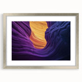 Framed landscape artwork showcasing vibrant canyons with a silver mat, perfect for home decor. The piece captures the beauty of nature, ideal for art enthusiasts.