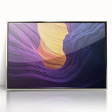 Framed acrylic artwork depicting a serene landscape of canyons, showcasing vibrant colors and intricate details, ideal for modern home decor.