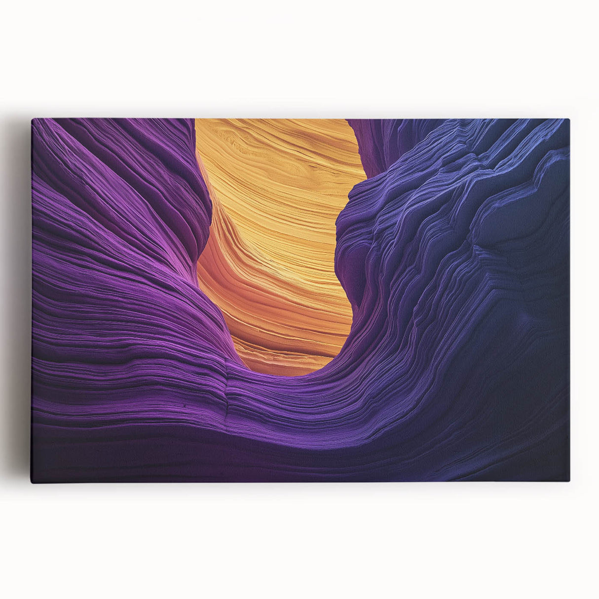 Stretched canvas artwork depicting a vibrant landscape of canyons with rich earthy tones and dramatic skies, perfect for enhancing home decor and adding a natural touch.
