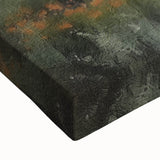 Close-up of a stretched canvas wall art featuring a serene countryside landscape with vibrant greens, a blue sky, and soft clouds, ideal for home decor.