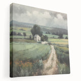 Stretched canvas depicting a serene landscape of rolling hills and lush greenery, ideal for countryside-themed home decor. The artwork captures vibrant colors and intricate details, enhancing any living space with its natural beauty.