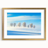 Elegant gold-framed landscape artwork featuring serene countryside scenery with a soft mat border, perfect for enhancing home decor or office spaces.