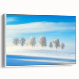 Framed canvas artwork depicting a serene countryside landscape in soft pastel colors, featuring rolling hills and a clear sky, ideal for home decor.
