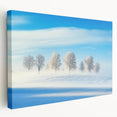 Stretched canvas artwork showcasing a serene countryside landscape in vibrant colors, highlighting rolling hills and a clear blue sky, perfect for home decor.