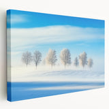 Stretched canvas artwork showcasing a serene countryside landscape in vibrant colors, highlighting rolling hills and a clear blue sky, perfect for home decor.