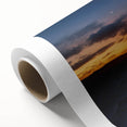Desert landscape rolled canvas art depicting vibrant sunset hues over sandy dunes, elegantly packaged in a protective cardboard tube for easy transport.