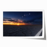 Desert landscape rolled print showcasing vibrant orange and beige hues, depicting serene sand dunes under a clear blue sky, ideal for modern home decor.