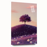 Acrylic glass display of a vibrant landscape showcasing rolling green fields under a clear blue sky, ideal for modern home decor or office spaces.