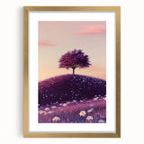 Elegant gold-framed landscape artwork featuring vibrant fields, complemented by a white mat, ideal for enhancing home decor and adding a touch of sophistication.