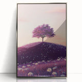 Framed acrylic artwork showcasing a vibrant landscape with rolling fields and a silver border, ideal for modern home decor. Perfect for adding a touch of nature to any room.