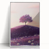 Framed acrylic artwork showcasing a vibrant landscape scene of rolling fields, featuring soft green hues and a white frame, perfect for modern home decor.