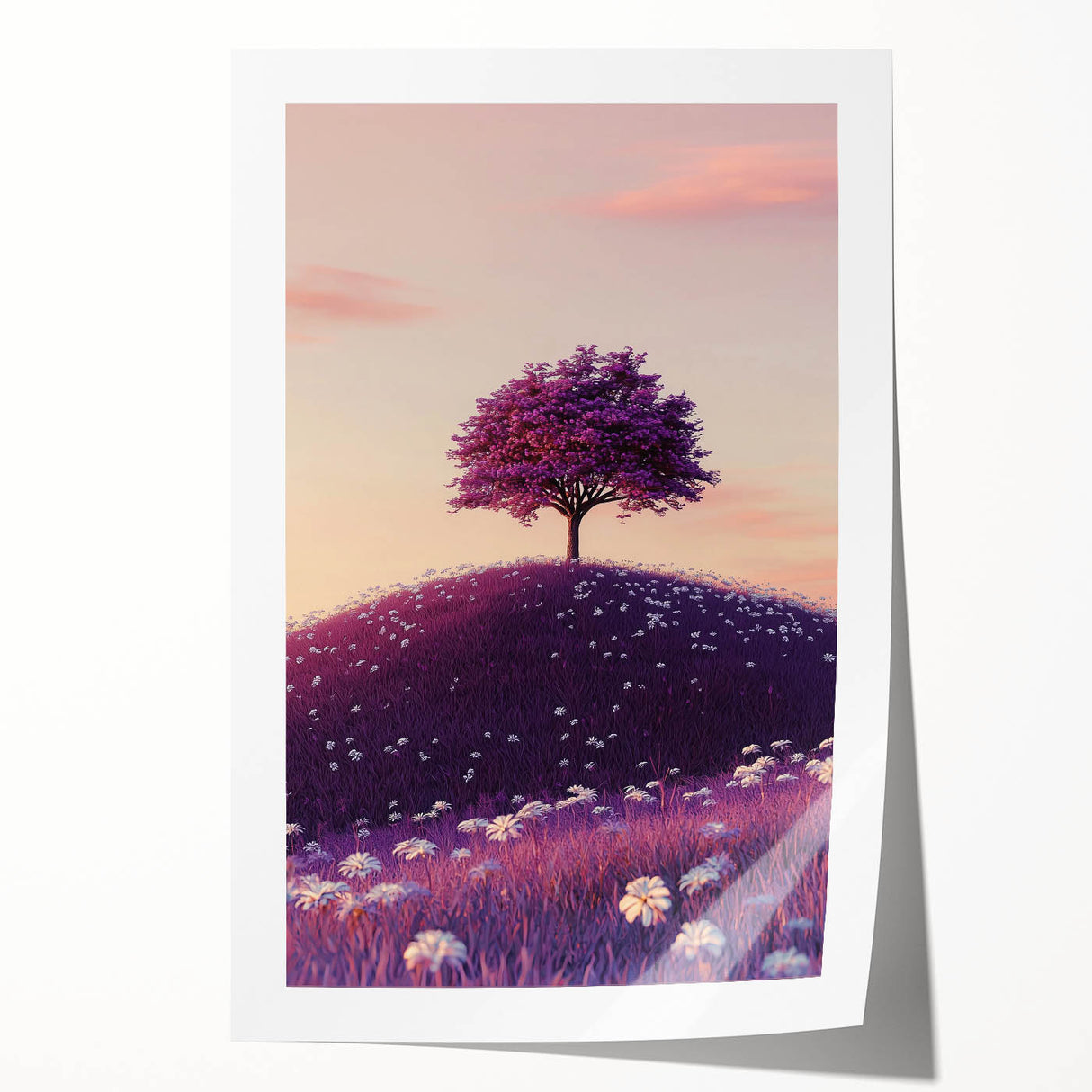 Vibrant landscape print showcasing rolling green fields under a bright blue sky, elegantly rolled and packaged in a protective tube for easy display. Perfect for home decor.