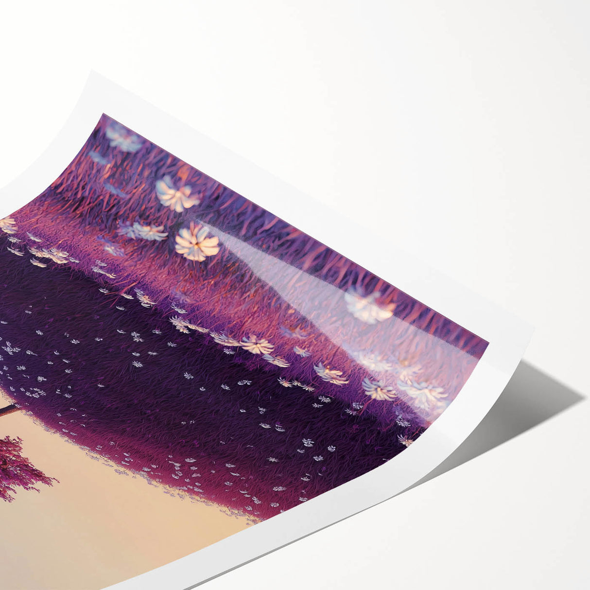 Vibrant landscape rolled print showcasing lush green fields under a bright blue sky, elegantly packaged in a protective cardboard tube, ideal for home decor.