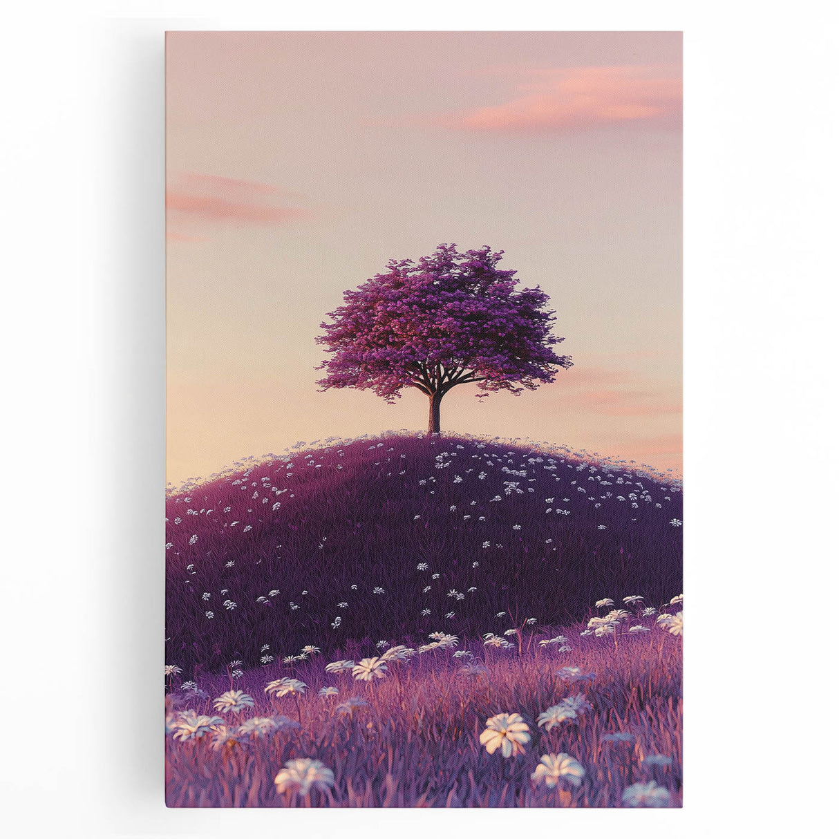 Vibrant stretched canvas artwork depicting lush landscapes and fields, showcasing rich greens and golden hues, perfect for enhancing home décor or office spaces.