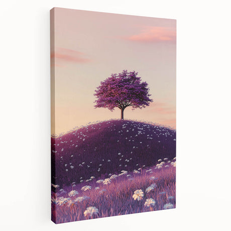 Vibrant landscape canvas art showcasing lush green fields under a bright blue sky, framed in a side view to highlight its depth and texture, perfect for home decor.