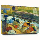 Modern Wall Art: Contemporary Washerwomen Scene in Rustic Pastels