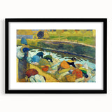 Modern Wall Art: Contemporary Washerwomen Scene in Rustic Pastels