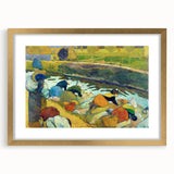Modern Wall Art: Contemporary Washerwomen Scene in Rustic Pastels