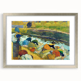 Modern Wall Art: Contemporary Washerwomen Scene in Rustic Pastels