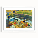 Modern Wall Art: Contemporary Washerwomen Scene in Rustic Pastels