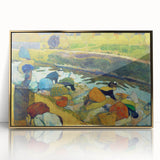 Modern Wall Art: Contemporary Washerwomen Scene in Rustic Pastels