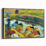Modern Wall Art: Contemporary Washerwomen Scene in Rustic Pastels