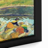 Modern Wall Art: Contemporary Washerwomen Scene in Rustic Pastels