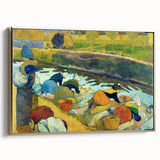 Modern Wall Art: Contemporary Washerwomen Scene in Rustic Pastels